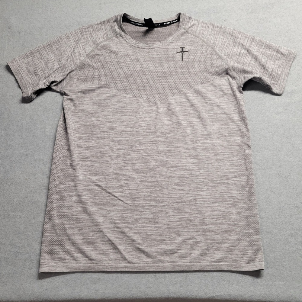 Three Nails Mens Training T-Shirt Grey Space Dye Mesh Activewear Size L
